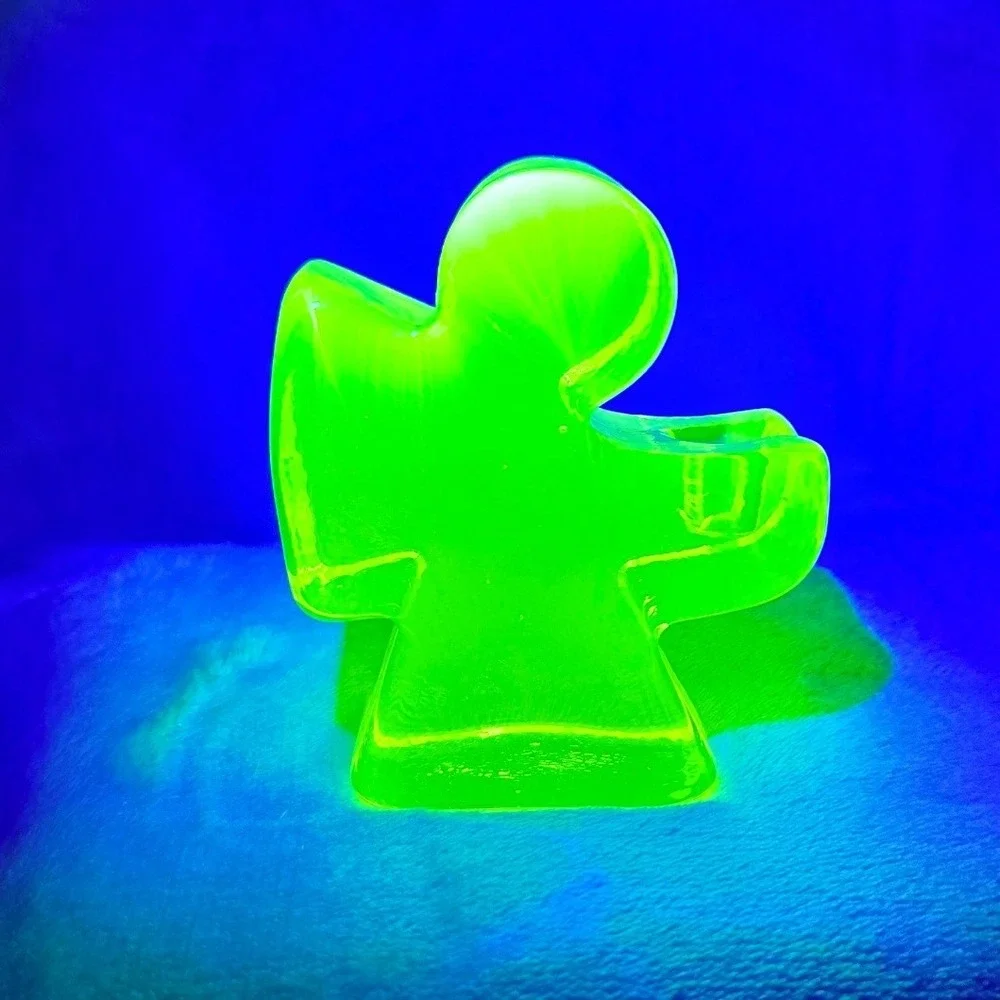 Czech Uranium Vaseline Glass Angel Mini‎ Candlestick Holder Figurine Glowing